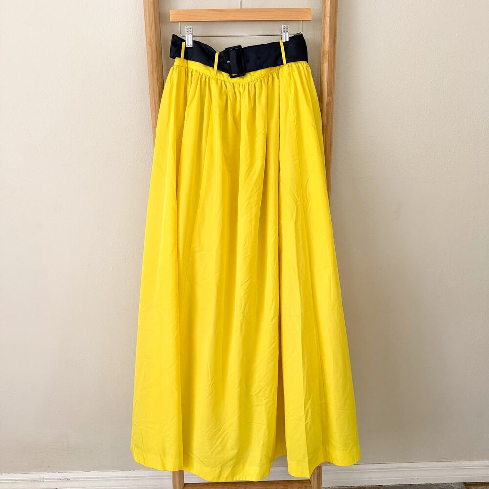 NWOT J.Crew Sample Skirt Size 6 Dazzling Sun Yellow Navy Belted Maxi A-Line
